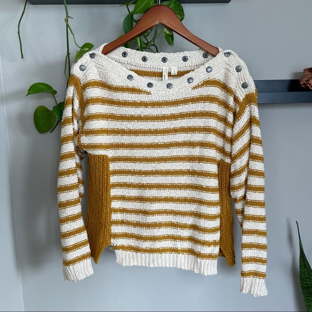 Anthropologie Moth Gold Striped Sweater